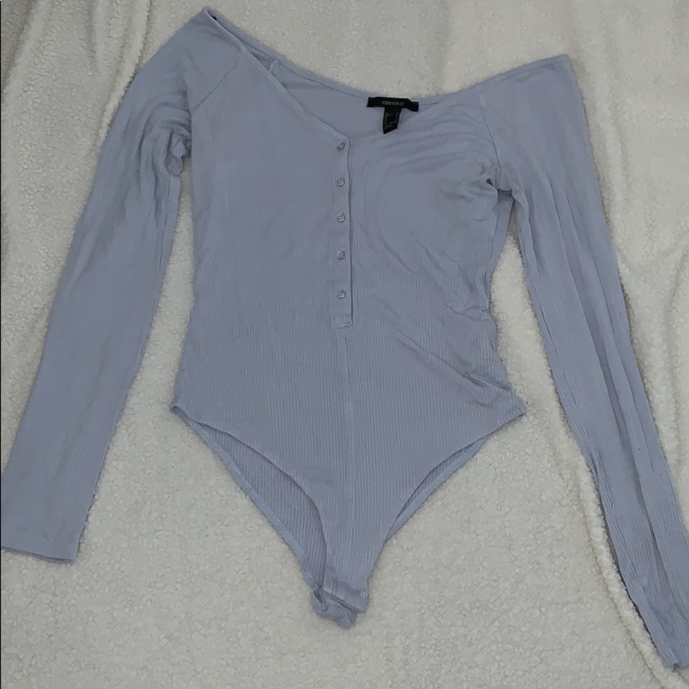 Baby blue, body suit, off shoulder